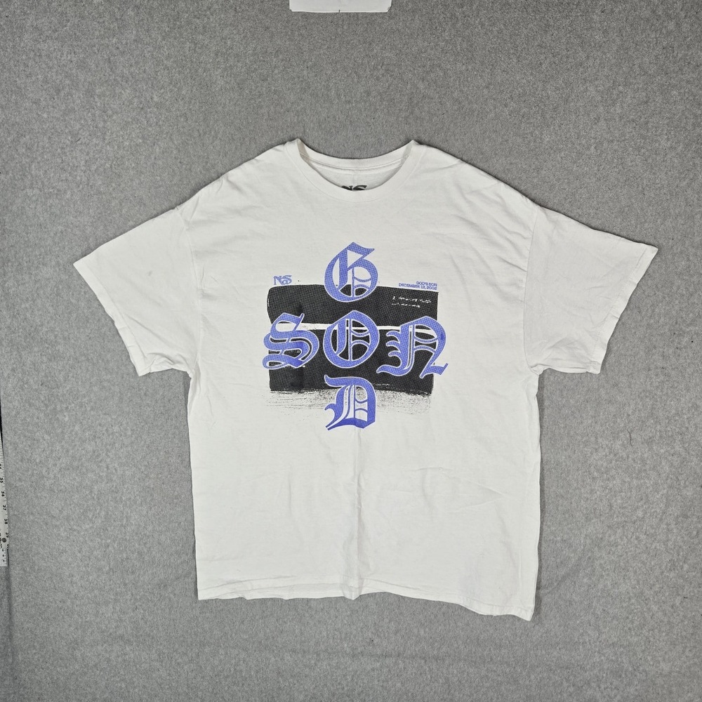 NAS Men Shirt XL White God's Son Hip Hop Rap Short Sleeve